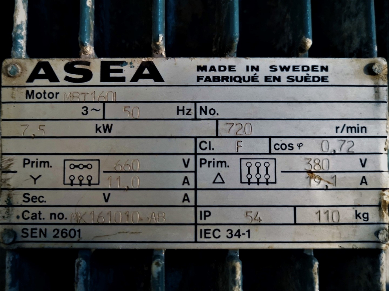 Used Asea Mrt L Electric Motor Hos Bv