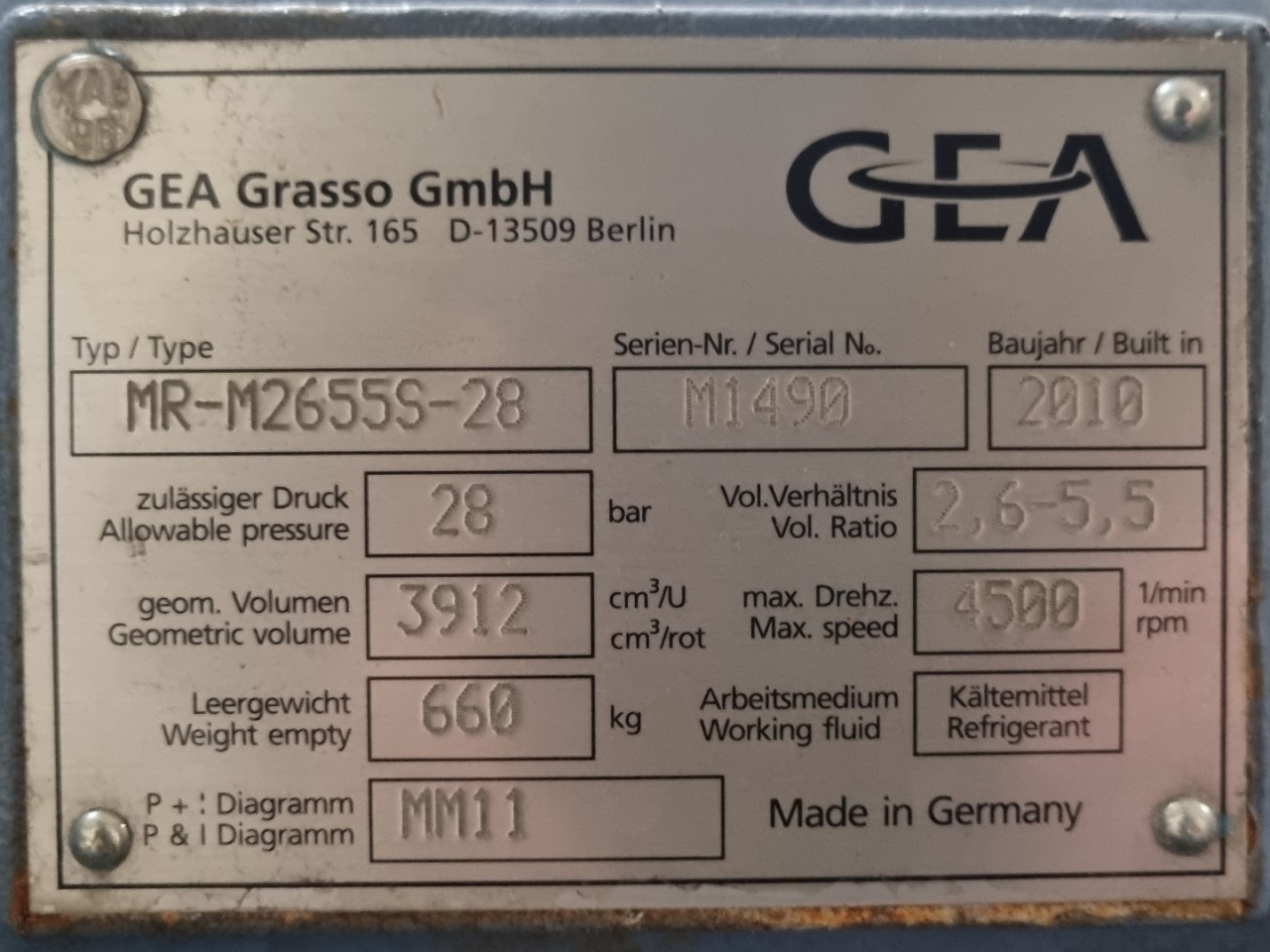Used Grasso MR-M2655S-28 / MB-5B compressor pack - HOS BV