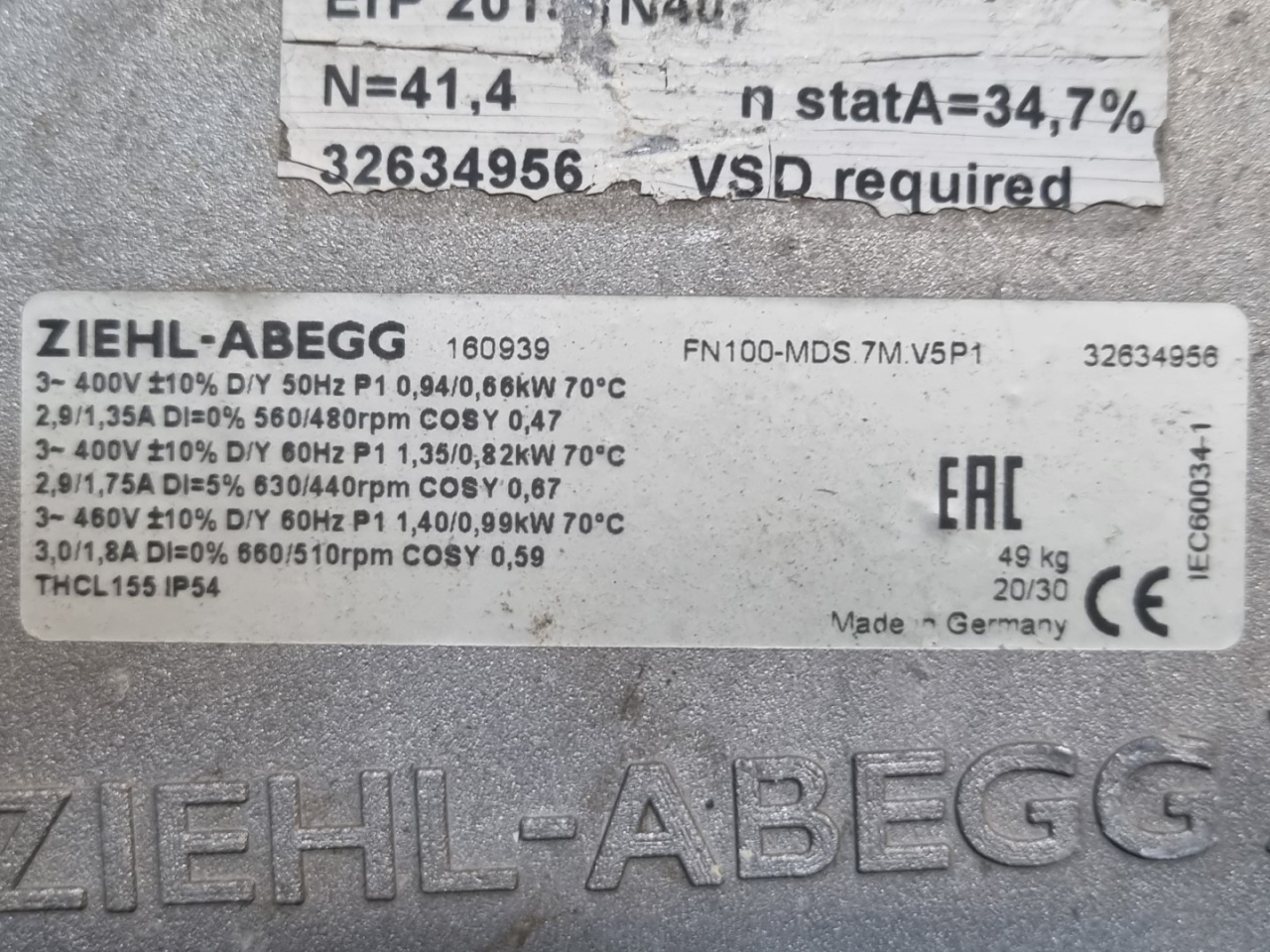 Used Ziehl Abegg Fn Mds M V P Fan Hos Bv