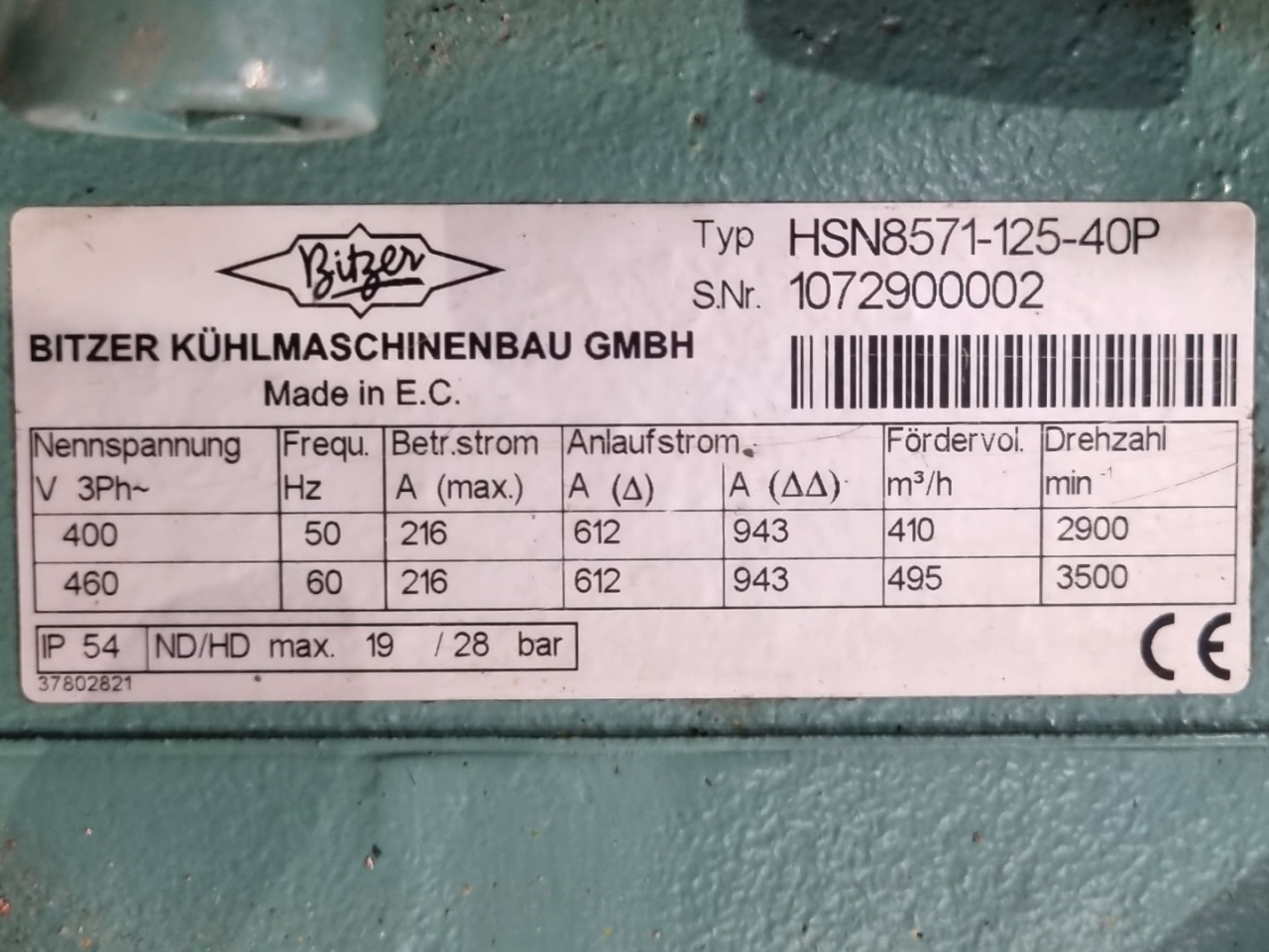 Used Bitzer HSN 7471-75-40P (x1) & HSN 8571-125-40P semi-hermetic screw ...