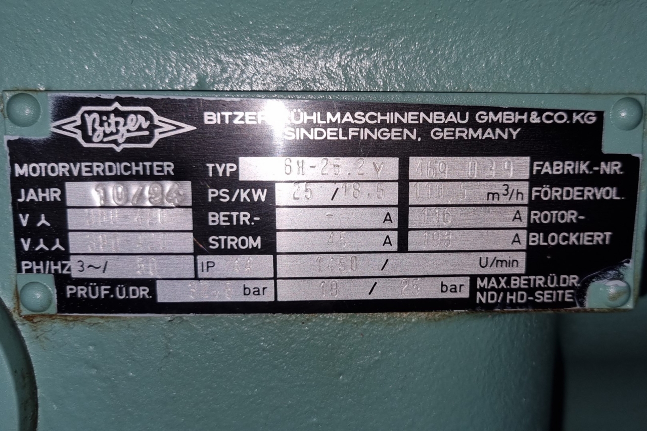 Used Bitzer 6H-25.2Y semi-hermetic reciprocating compressor on Freon ...