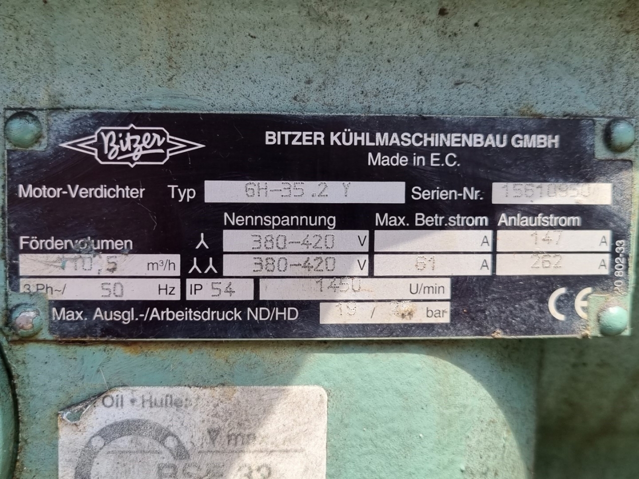 Used Bitzer 6h-35.2y Semi-hermetic Reciprocating Compressor Freon - Hos Bv