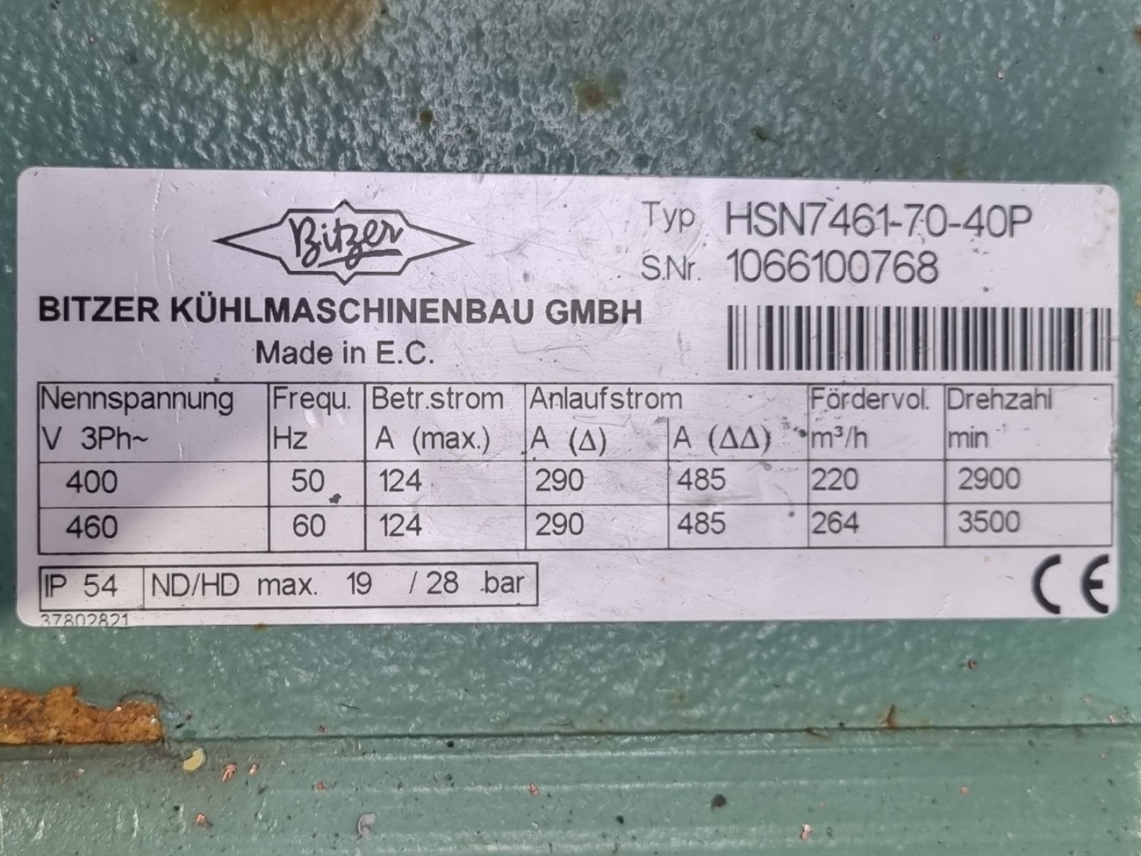 Used Bitzer HSN 7461-70-40P (x3) semi-hermetic screw compressor rack on ...