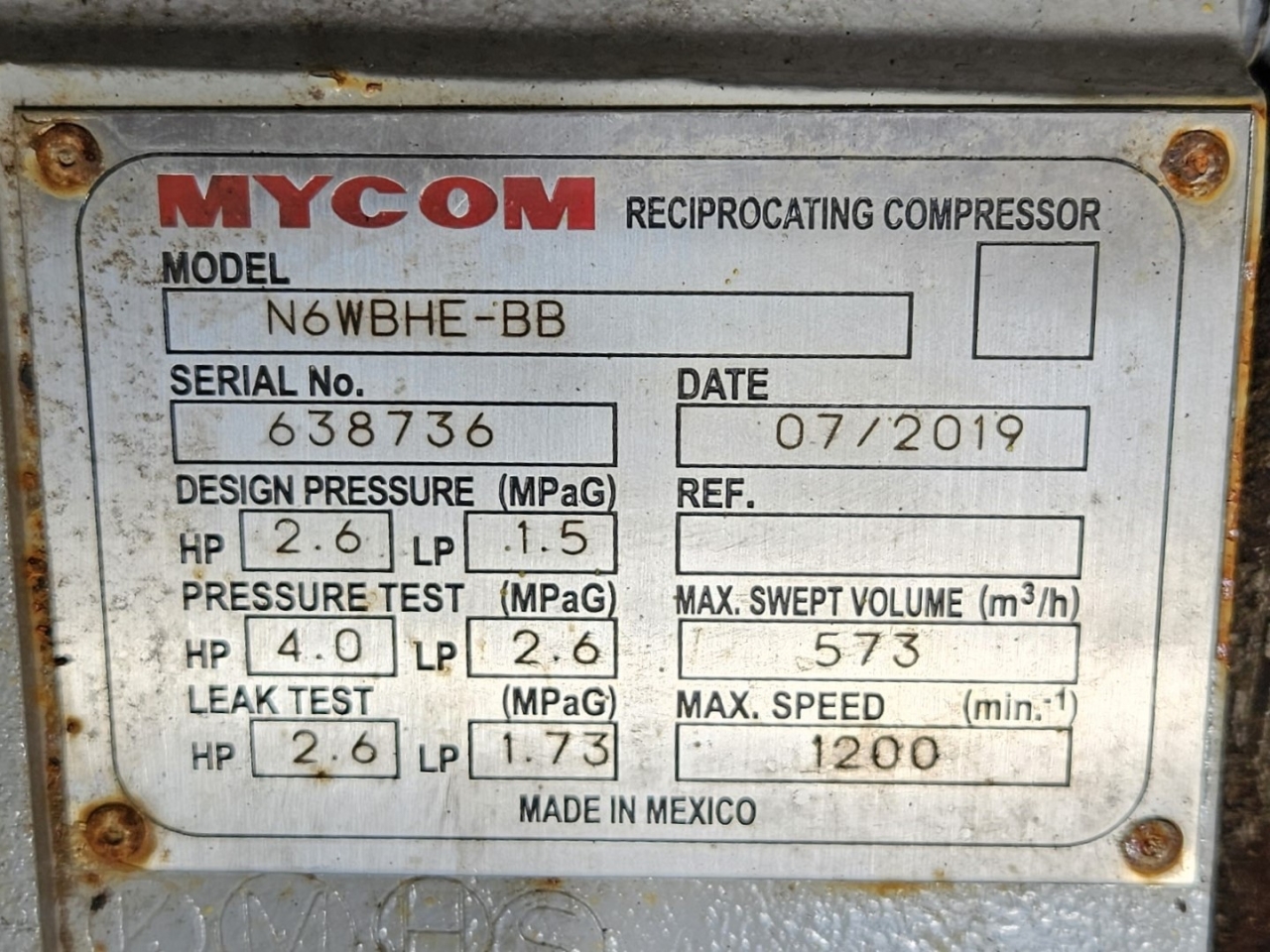 Used Mycom N6WBHE-BB reciprocating compressor NH3 - HOS BV